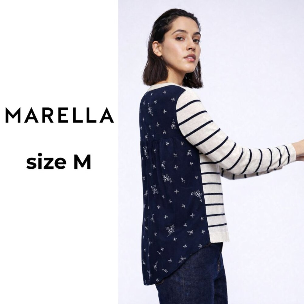 MARELLA White and Navy Striped Sweater
